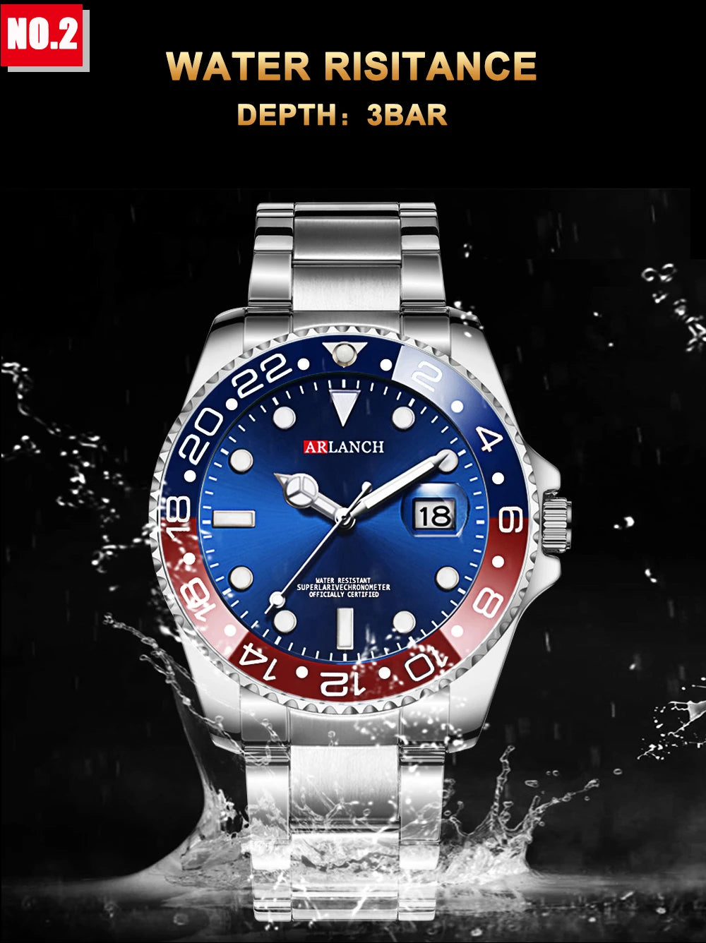 ARLANCH Quartz Steel Watch Luminous
