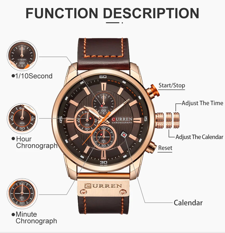 Luxury Chronograph Quartz Watch Men Sports