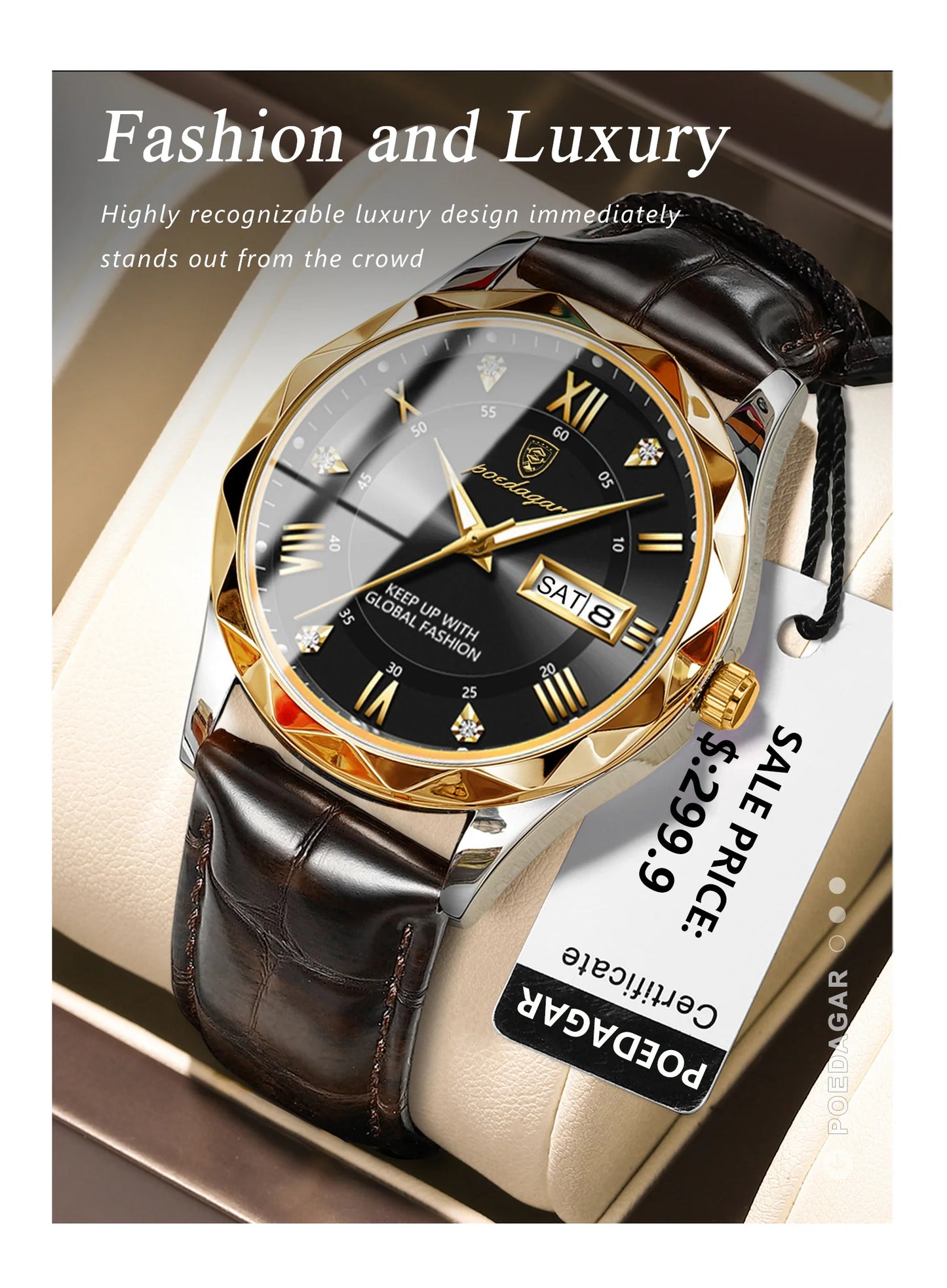 POEDAGAR Luxury Business Man Wristwatch Waterproof