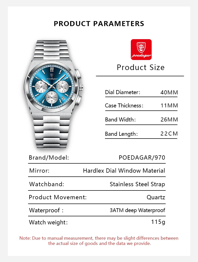 POEDAGAR Luxury Quartz Watch Sport