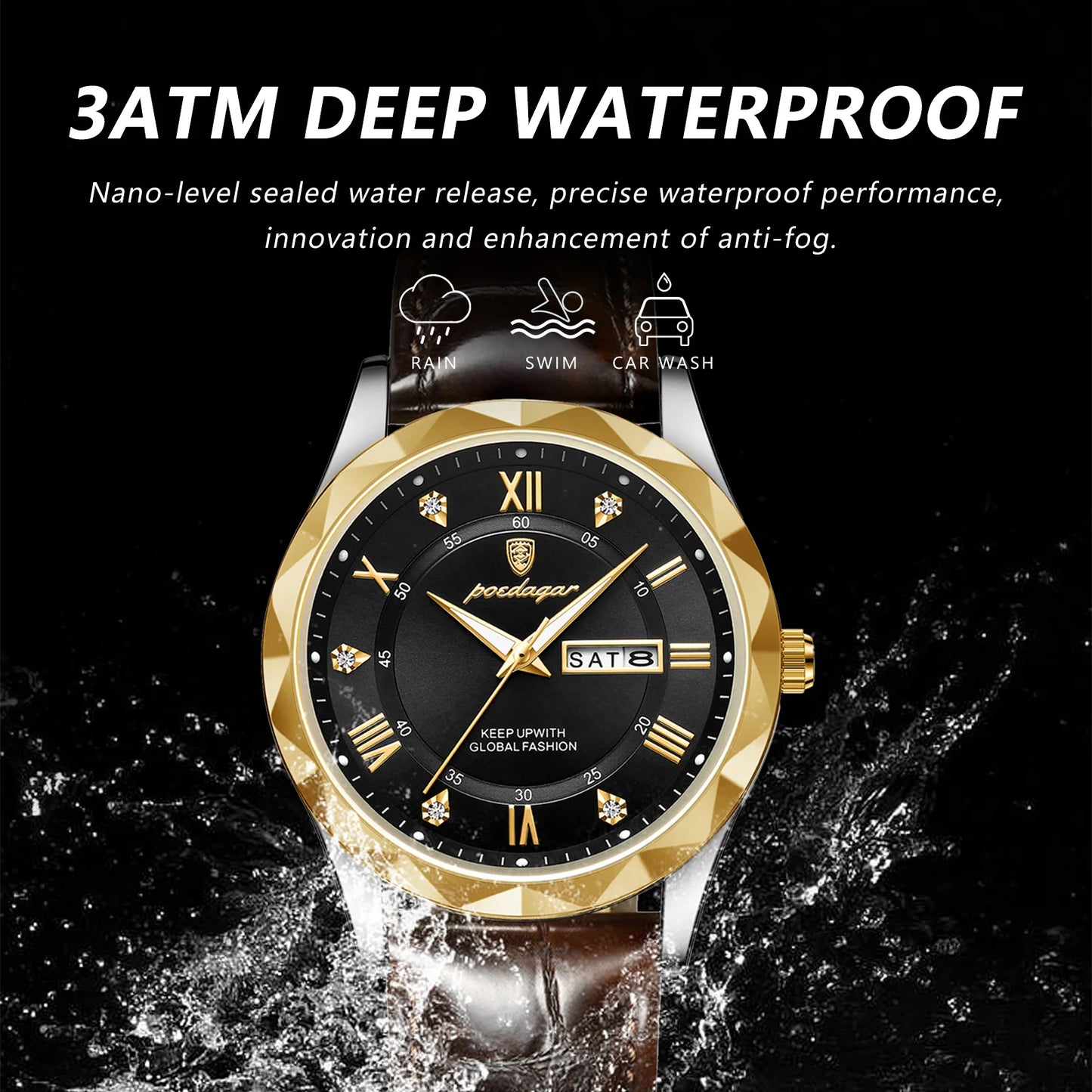 POEDAGAR Luxury Business Man Wristwatch Waterproof