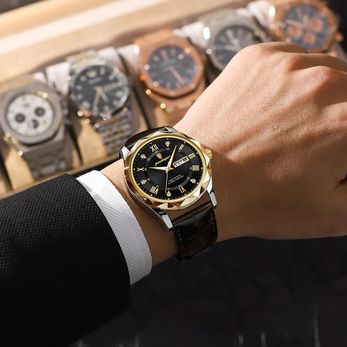 POEDAGAR Luxury Business Man Wristwatch Waterproof