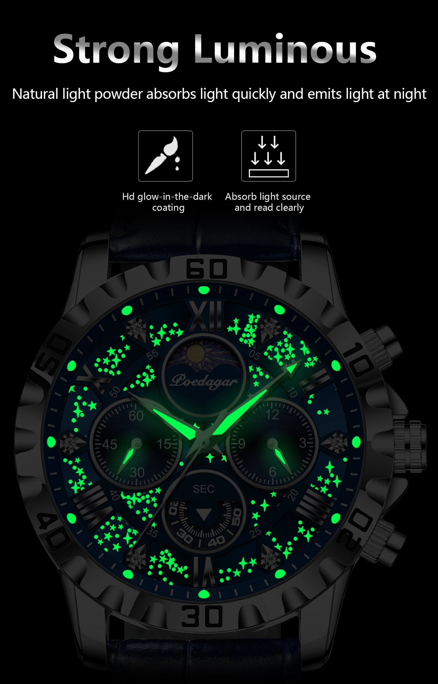 POEDAGAR Luxury Waterproof Watch