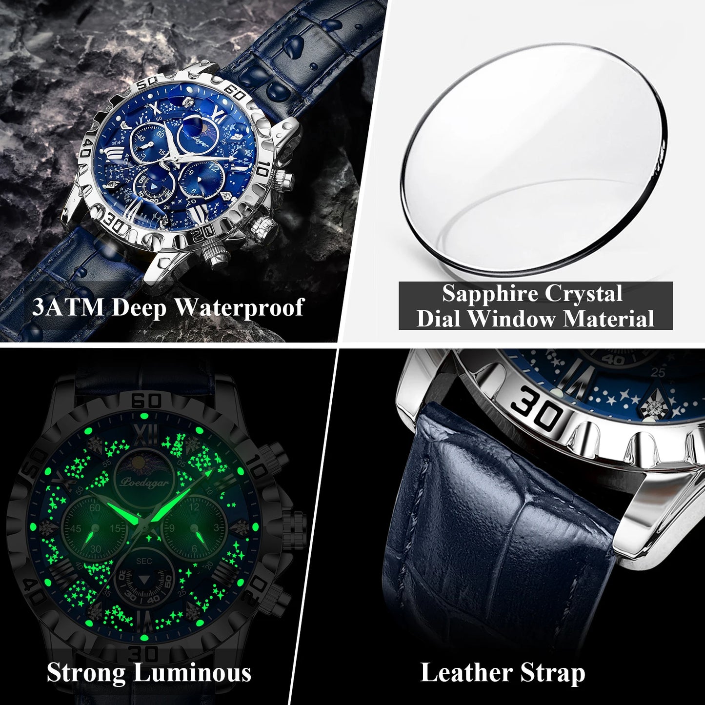POEDAGAR Luxury Waterproof Watch