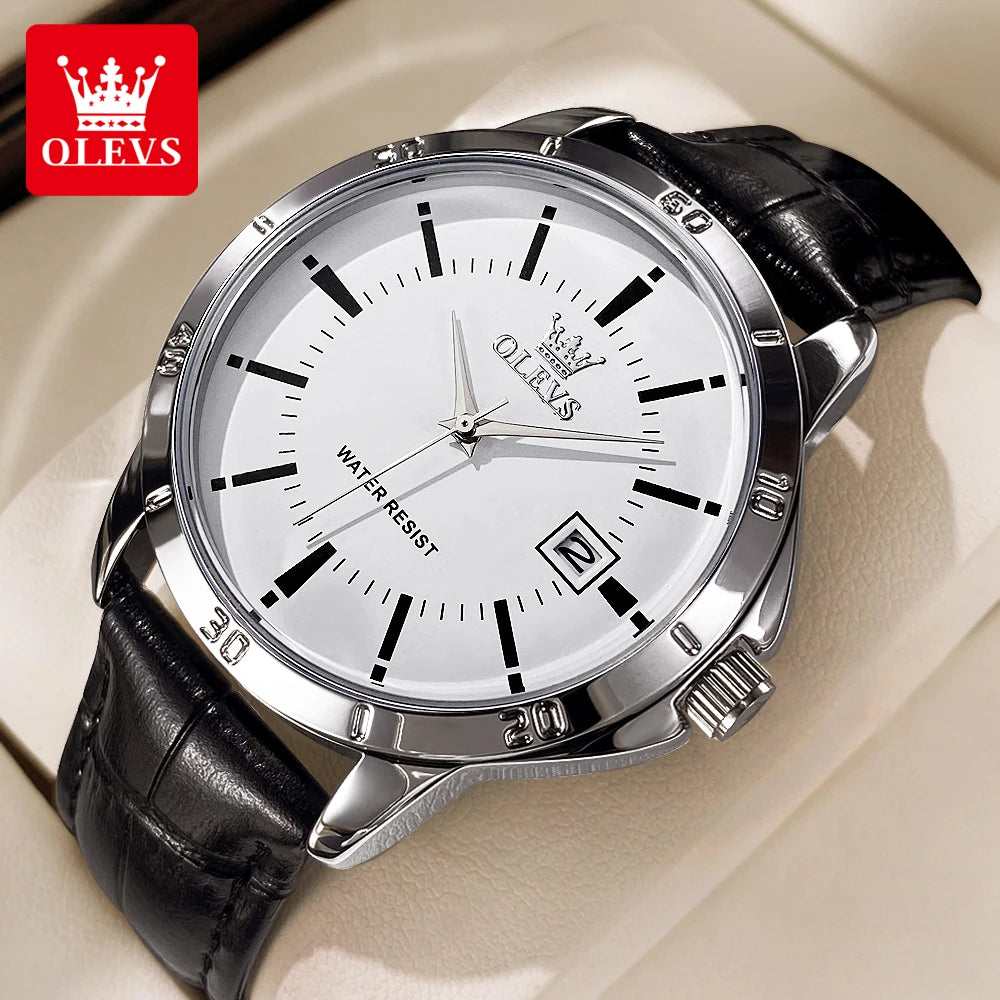 OLEVS Watch Men Fashion Leather Strap