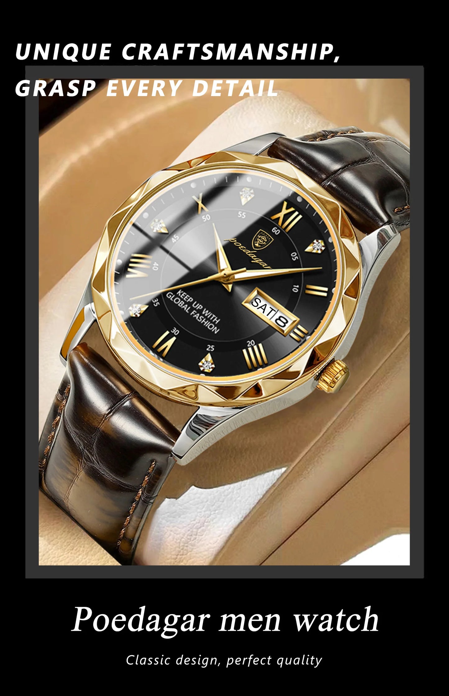POEDAGAR Luxury Business Man Wristwatch Waterproof