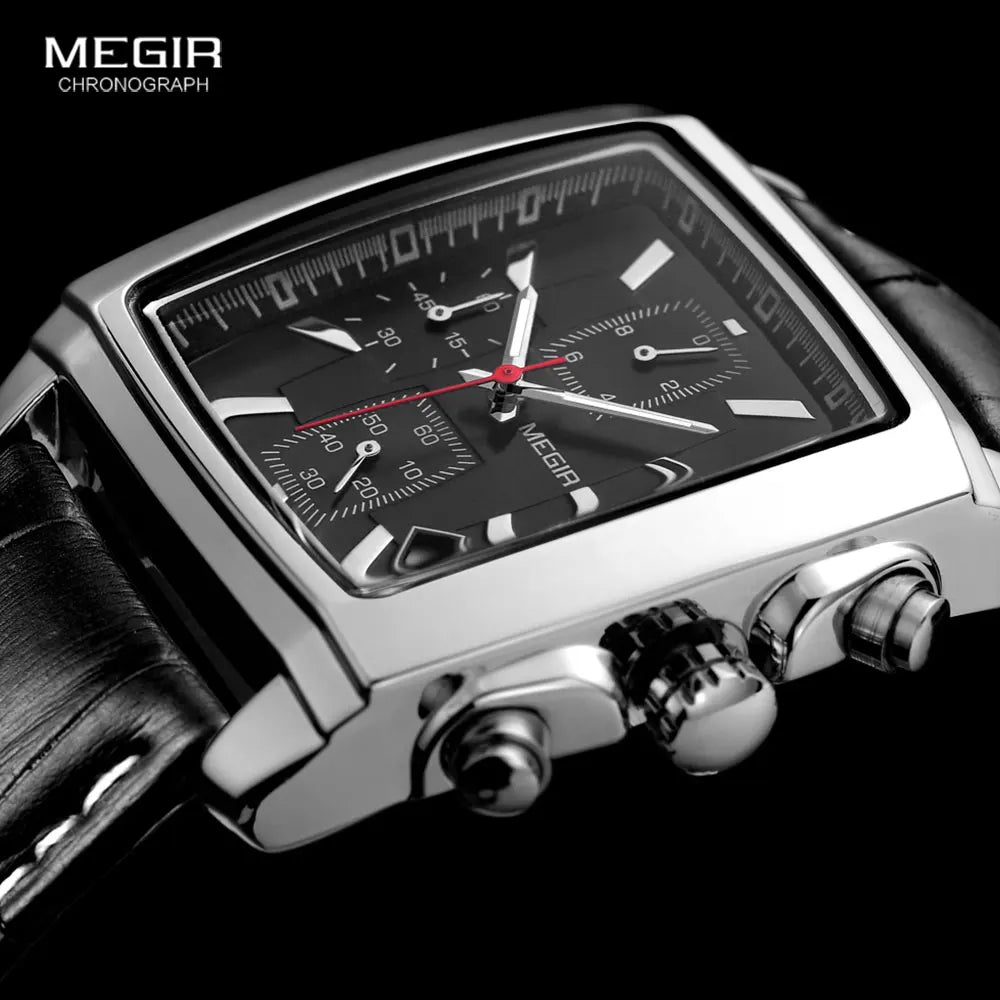 Megir Rectangle Dial Leather Strap Watch