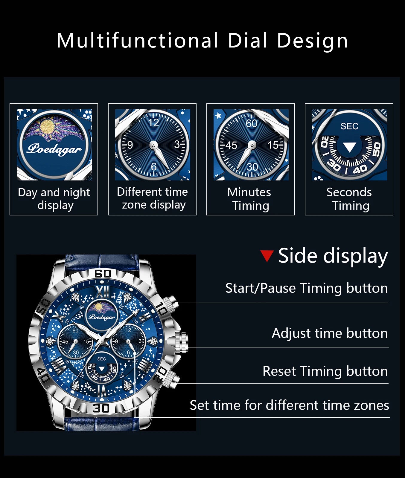 POEDAGAR Luxury Waterproof Watch