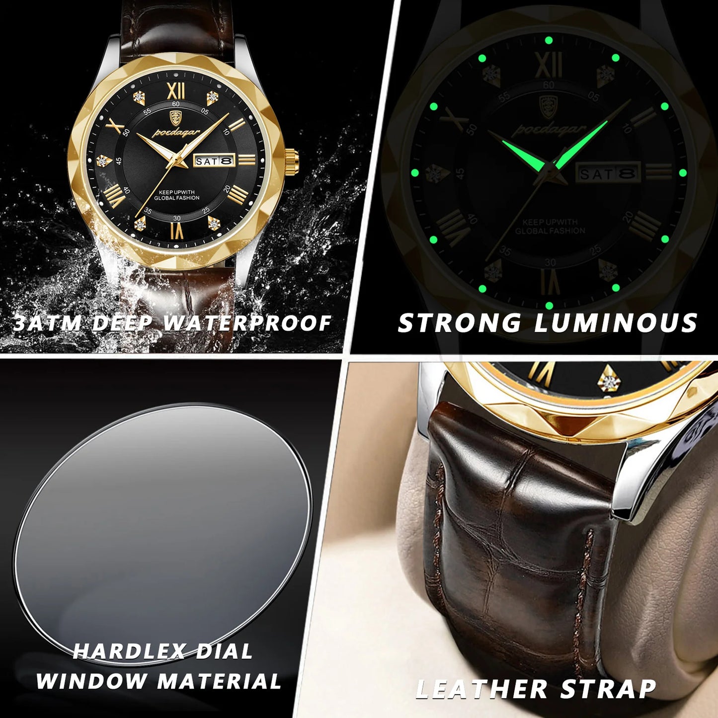 POEDAGAR Luxury Business Man Wristwatch Waterproof