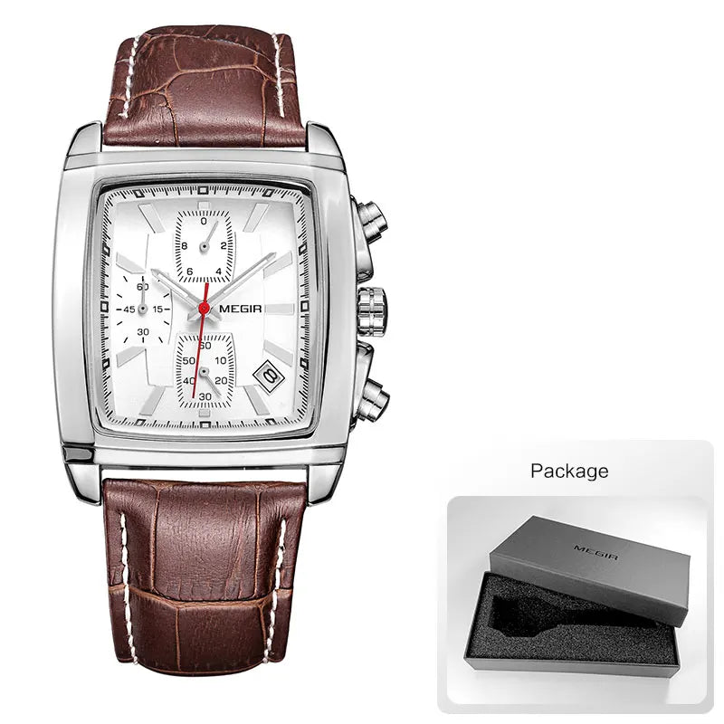 Megir Rectangle Dial Leather Strap Watch