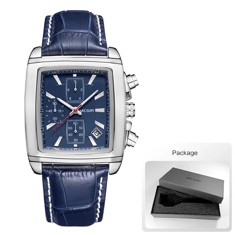 Megir Rectangle Dial Leather Strap Watch