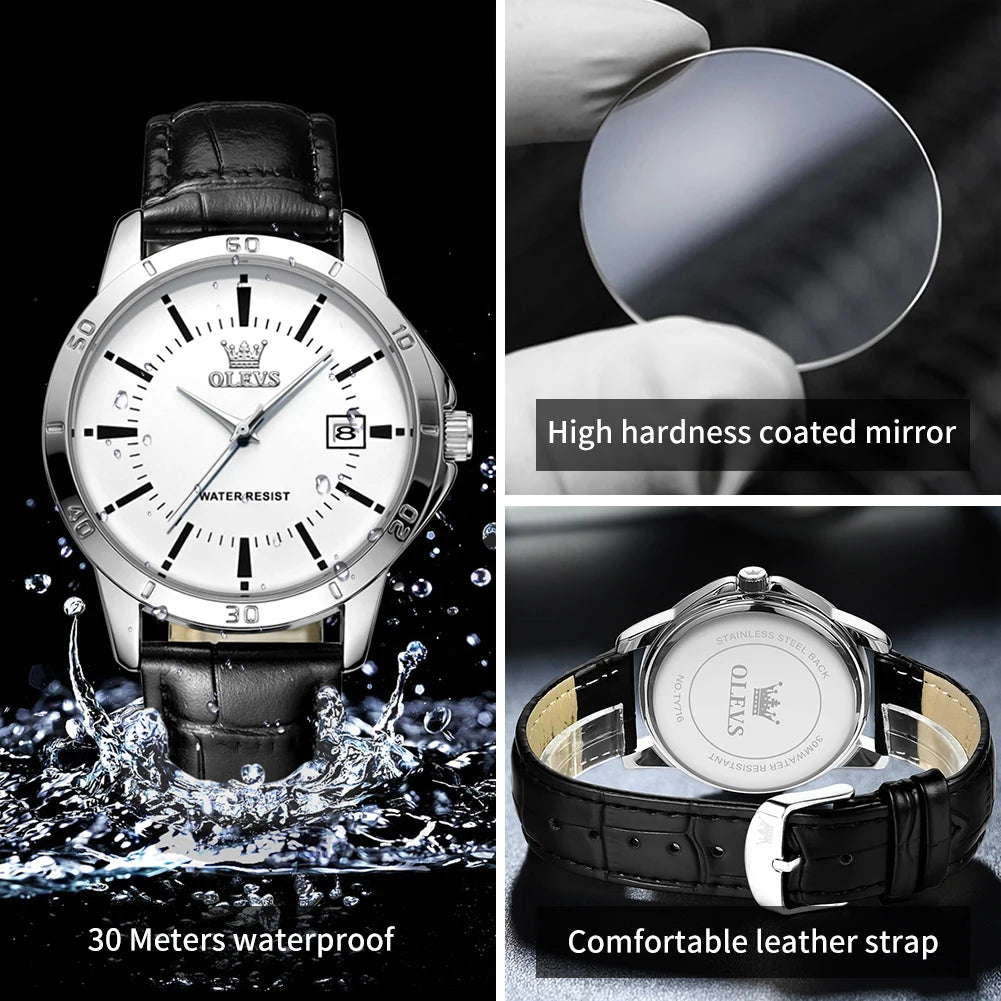 OLEVS Watch Men Fashion Leather Strap
