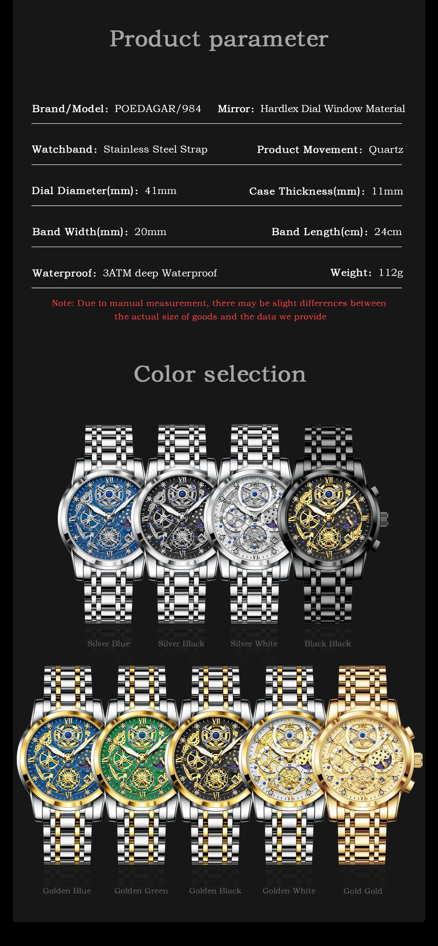 POEDAGAR Luxury High Quality Watch Waterproof