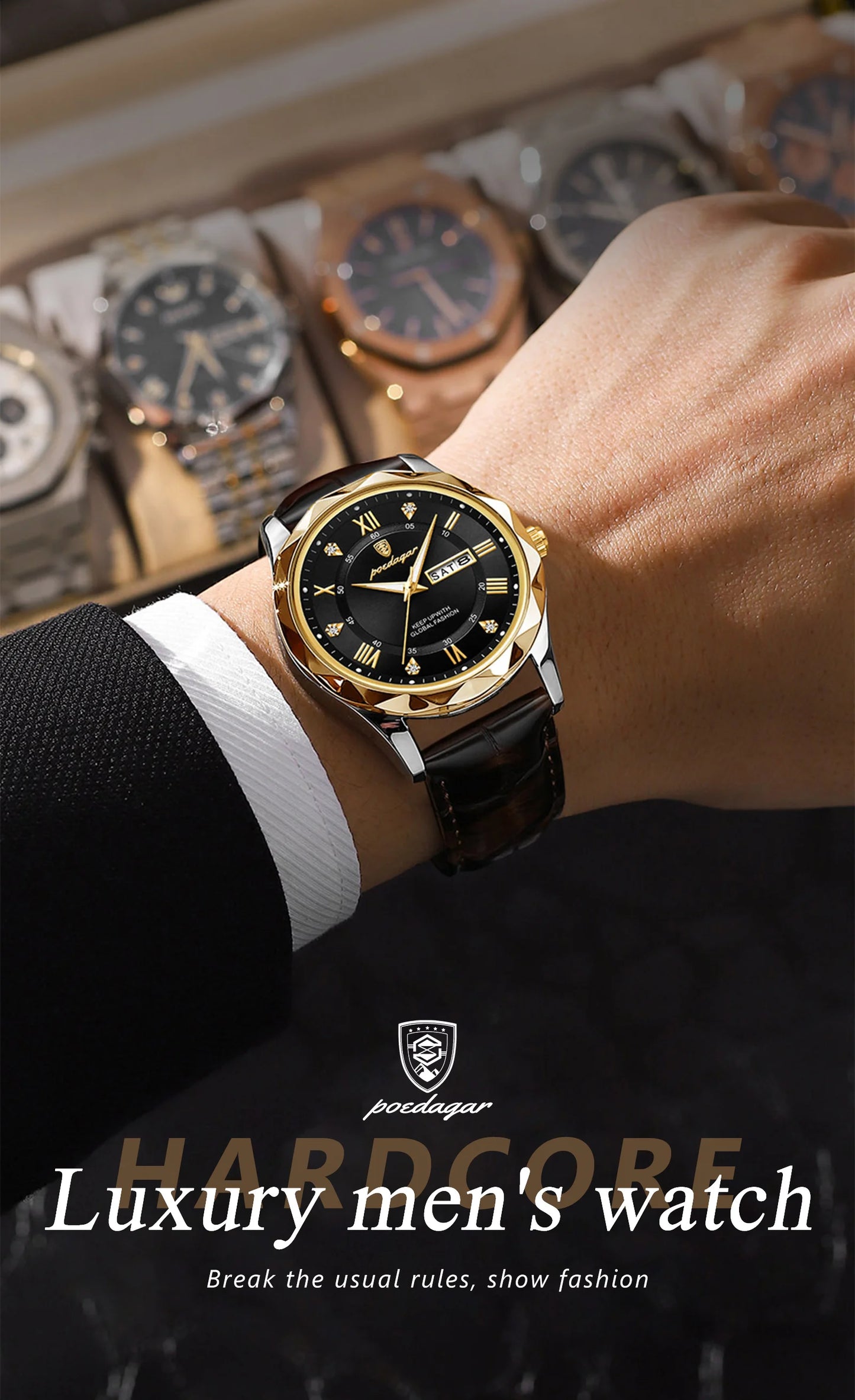 POEDAGAR Luxury Business Man Wristwatch Waterproof
