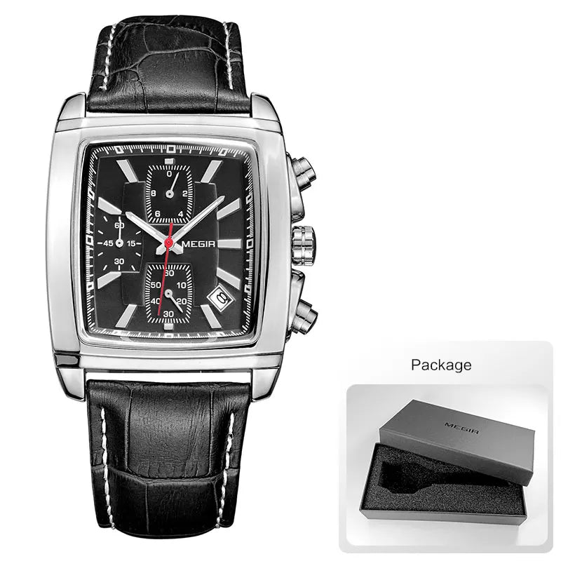 Megir Rectangle Dial Leather Strap Watch