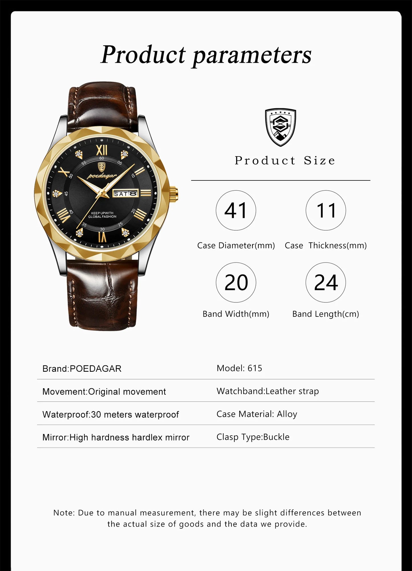 POEDAGAR Luxury Business Man Wristwatch Waterproof
