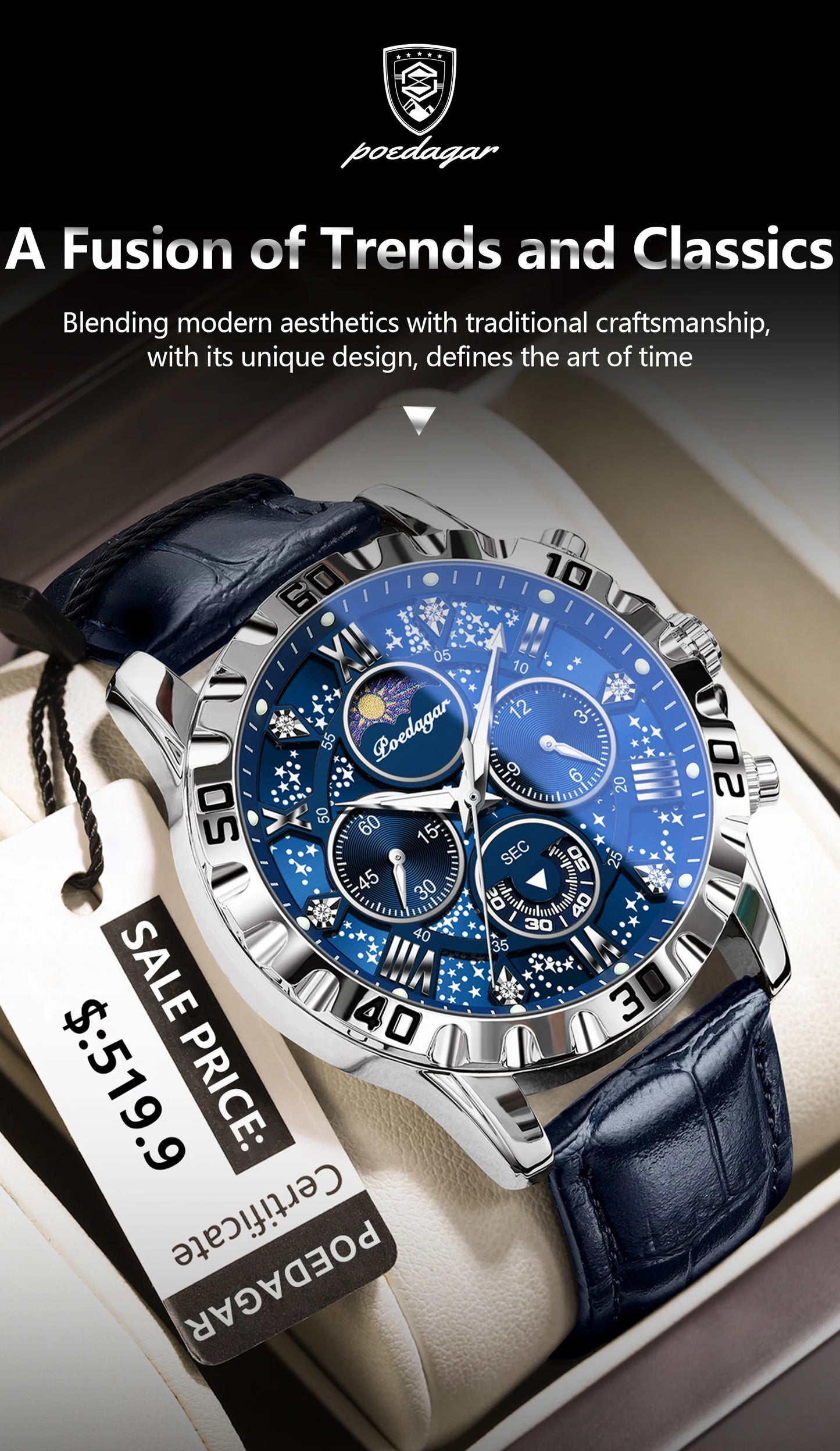 POEDAGAR Luxury Waterproof Watch