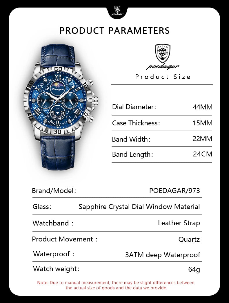 POEDAGAR Luxury Waterproof Watch