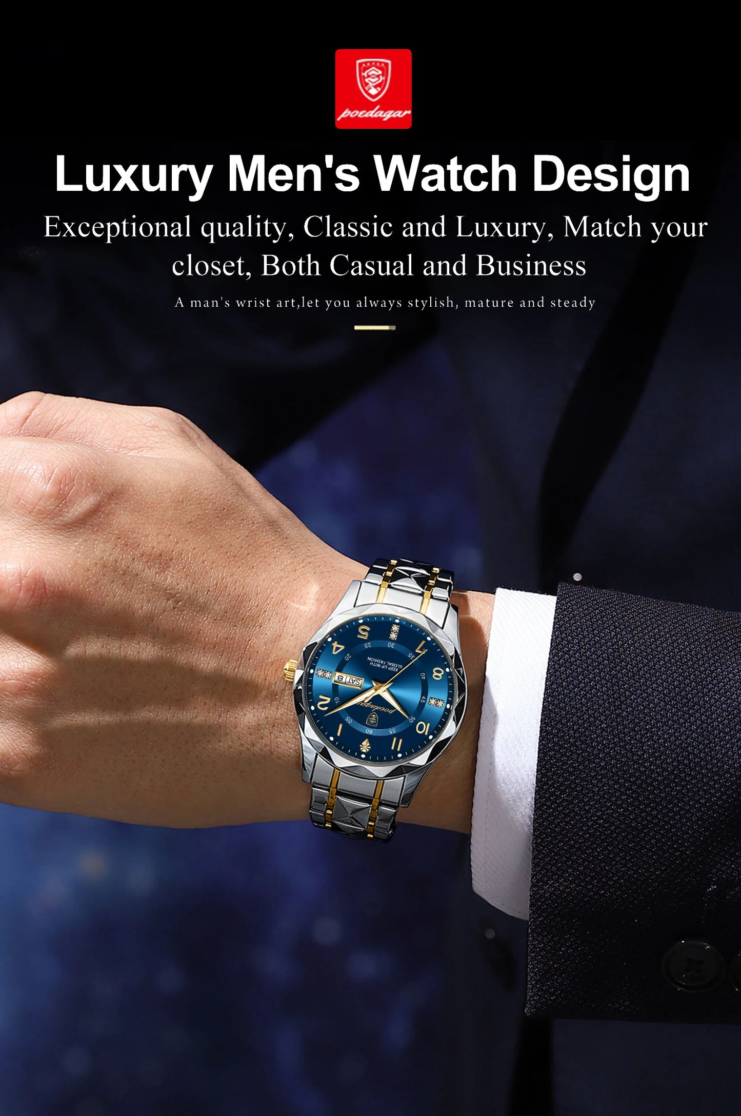 POEDAGAR Luxury Men Quartz Watch