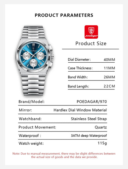 POEDAGAR Luxury Quartz Watch Sport