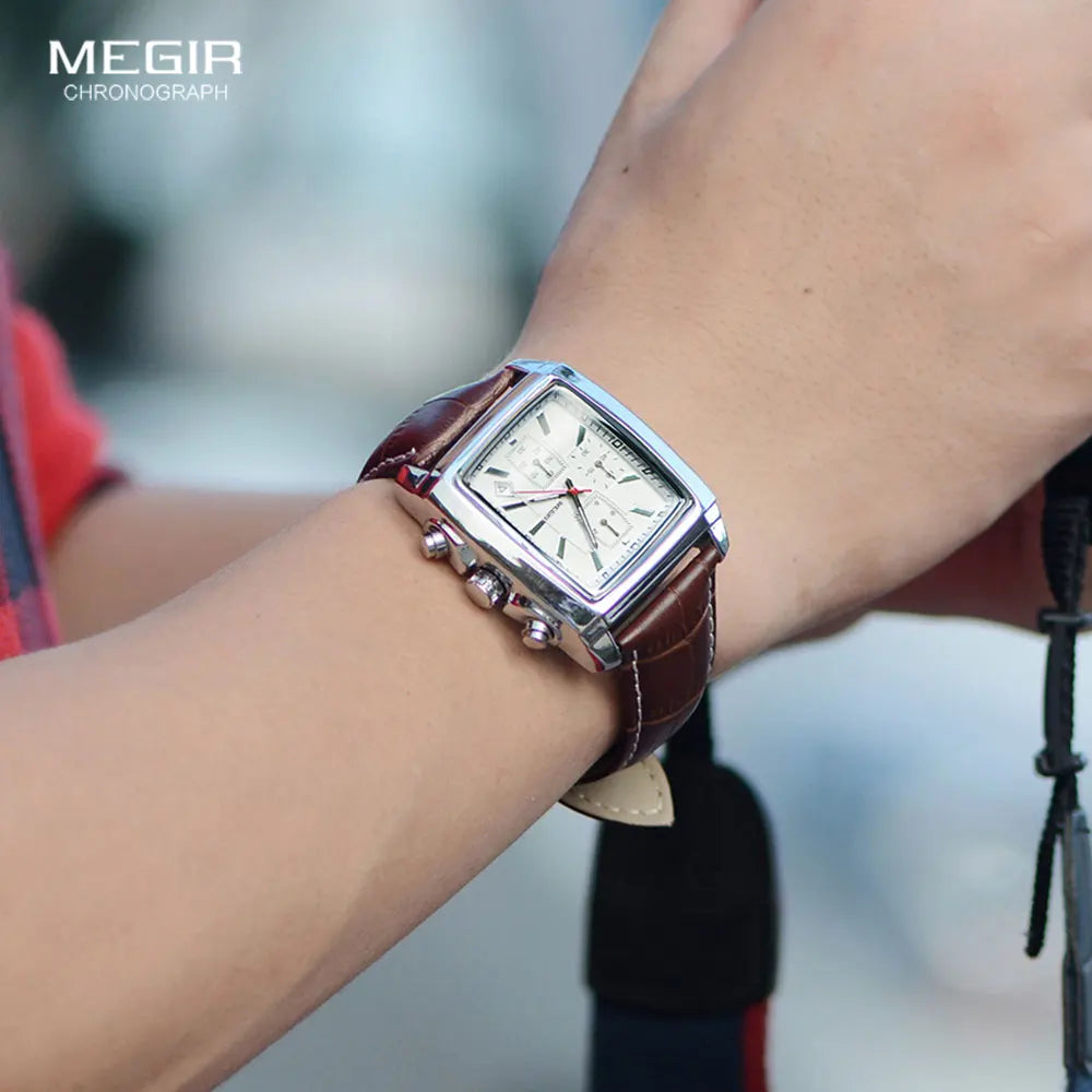 Megir Rectangle Dial Leather Strap Watch
