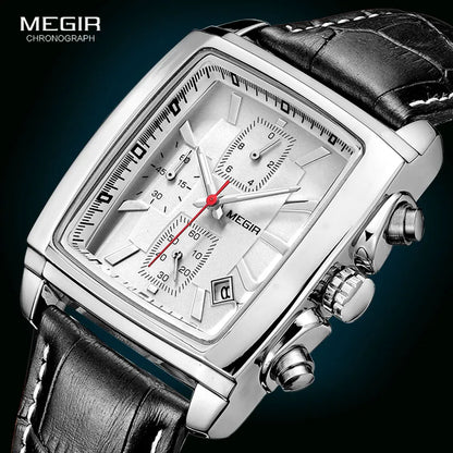 Megir Rectangle Dial Leather Strap Watch